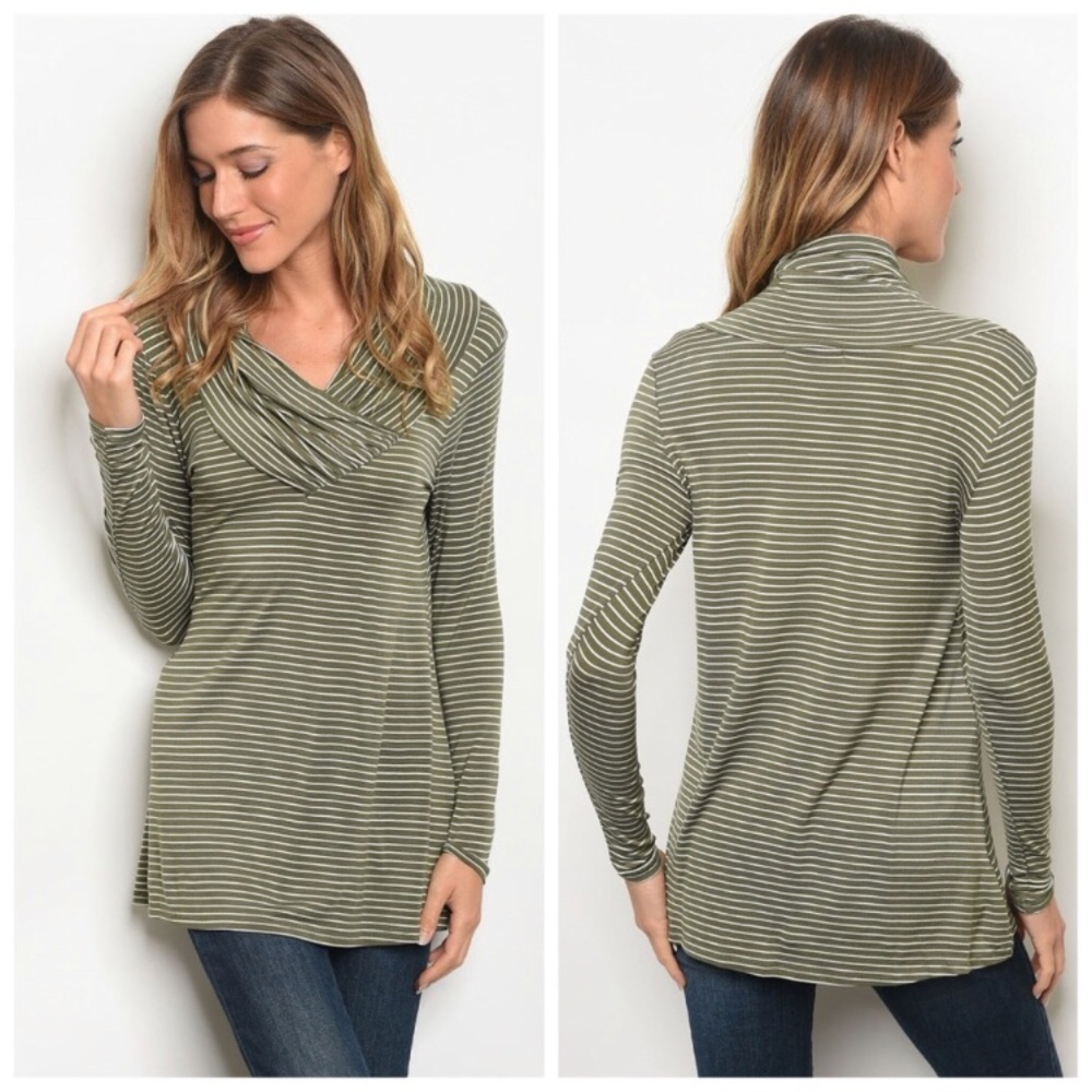 Olive Striped Long Sleeve Cowl NWT